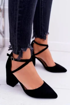 Czółenka Damskie Na Słupku W Szpic Czarne Traffic