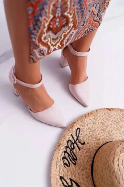 Czółenka Damskie Na Słupku W Szpic Beżowe Elegante