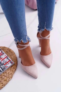 Czółenka Damskie Na Słupku W Szpic Beżowe High Traffic