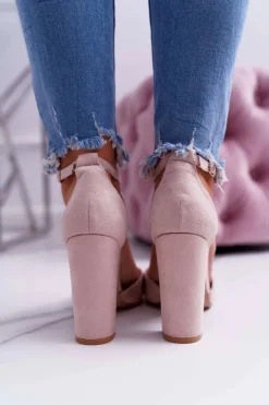 Czółenka Damskie Na Słupku W Szpic Beżowe High Traffic