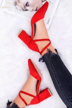 Czółenka Damskie Na Słupku W Szpic Czerwone Traffic