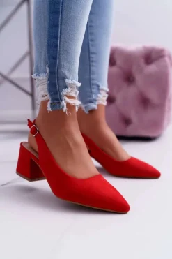 Czółenka Damskie Na Słupku W Szpic Czerwone Contrail