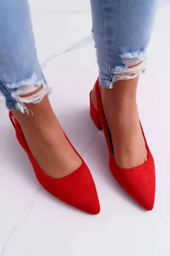 Czółenka Damskie Na Słupku W Szpic Czerwone Contrail