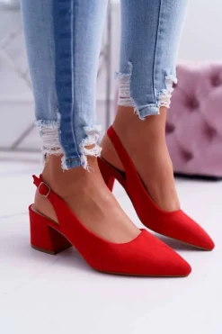 Czółenka Damskie Na Słupku W Szpic Czerwone Contrail