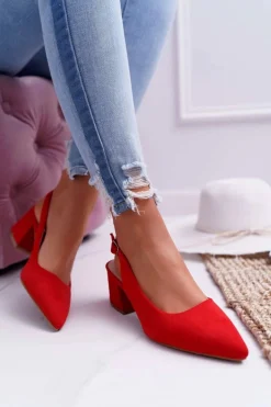 Czółenka Damskie Na Słupku W Szpic Czerwone Contrail