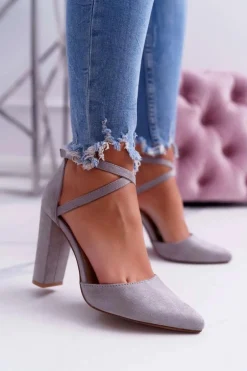 Czółenka Damskie Na Słupku W Szpic Szare High Traffic