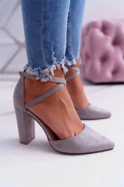 Czółenka Damskie Na Słupku W Szpic Szare High Traffic