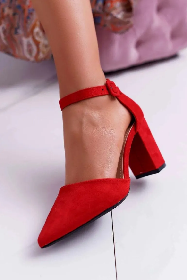 Czółenka Damskie Na Słupku W Szpic Czerwone Elegante