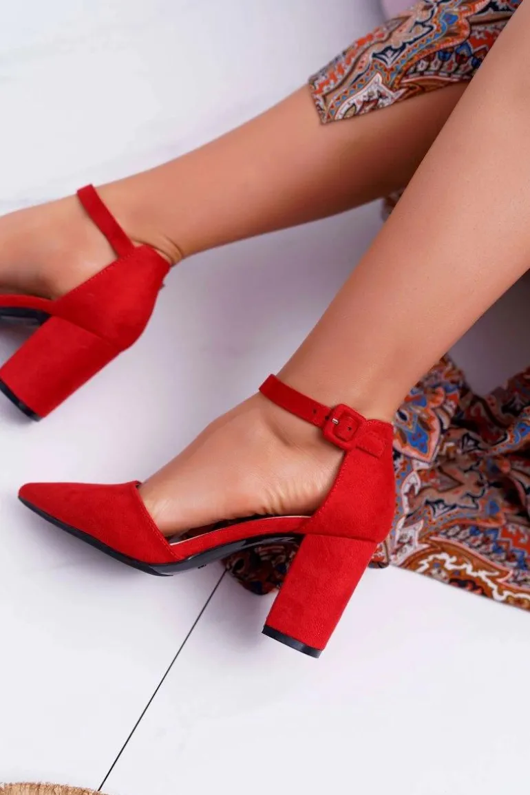 Czółenka Damskie Na Słupku W Szpic Czerwone Elegante