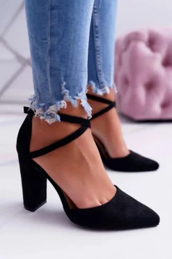 Czółenka Damskie Na Słupku W Szpic Czarne High Traffic