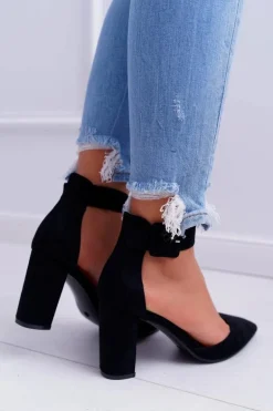 Czółenka Damskie Na Słupku W Szpic Czarne Domine