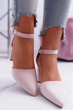 Czółenka Damskie Na Słupku W Szpic Beżowe MadamStyle