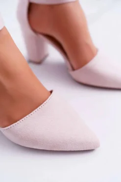 Czółenka Damskie Na Słupku W Szpic Beżowe MadamStyle