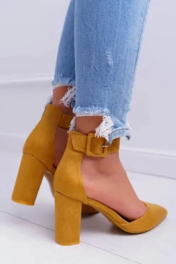 Czółenka Damskie Na Słupku W Szpic Żółte Domine