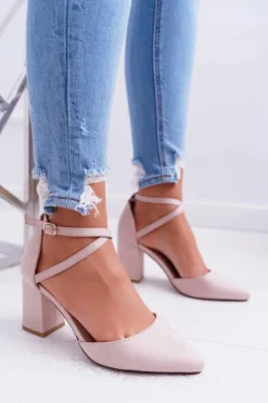 Czółenka Damskie Na Słupku W Szpic Beżowe Cosmo