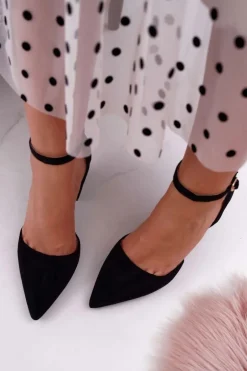 Czółenka Damskie Na Słupku W Szpic Czarne Samantha