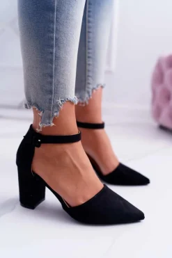 Czółenka Damskie Na Słupku W Szpic Czarne MadamStyle