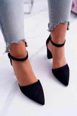 Czółenka Damskie Na Słupku W Szpic Czarne MadamStyle