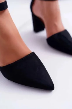 Czółenka Damskie Na Słupku W Szpic Czarne MadamStyle