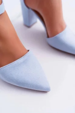 Czółenka Damskie Na Słupku W Szpic Niebieskie MadamStyle