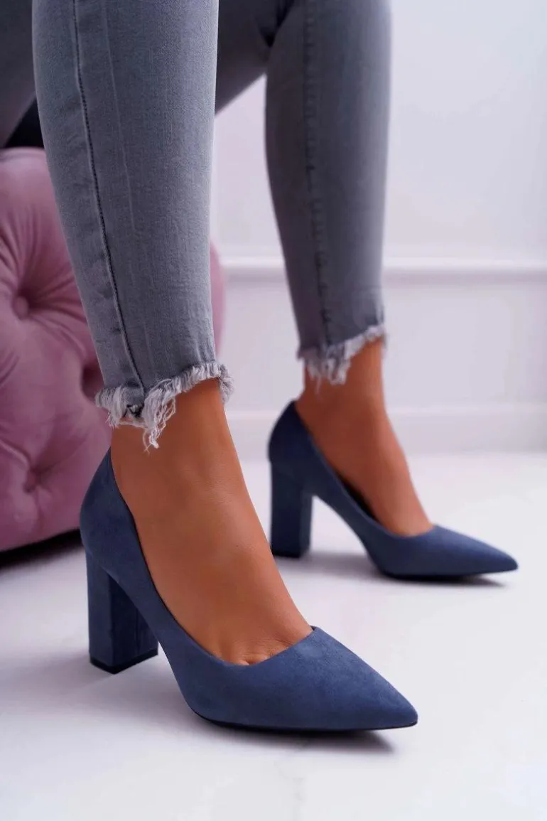 Czółenka Damskie Na Słupku Zamszowe Niebieskie Clarina