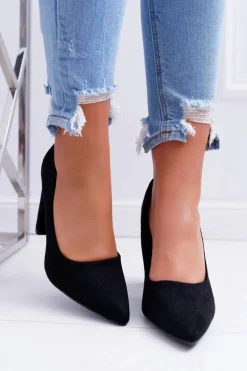 Czółenka Damskie Na Słupku Zamszowe Czarne Strawberry