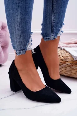 Czółenka Damskie Na Słupku Zamszowe Czarne Femmini