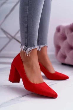 Czółenka Damskie Na Słupku Zamszowe Czerwone Neshka