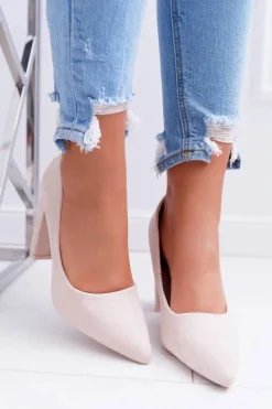 Czółenka Damskie Na Słupku Zamszowe Beżowe Strawberry