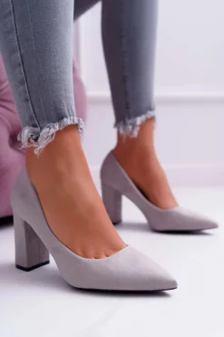 Czółenka Damskie Na Słupku Zamszowe Szare Clarina