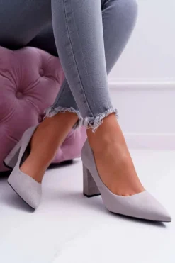 Czółenka Damskie Na Słupku Zamszowe Szare Clarina