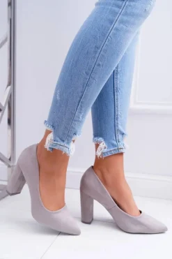 Czółenka Damskie Na Słupku Zamszowe Szare Strawberry