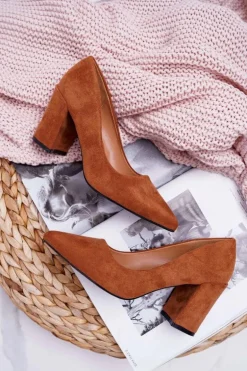 Czółenka Damskie Na Słupku Zamszowe Camel Femmini