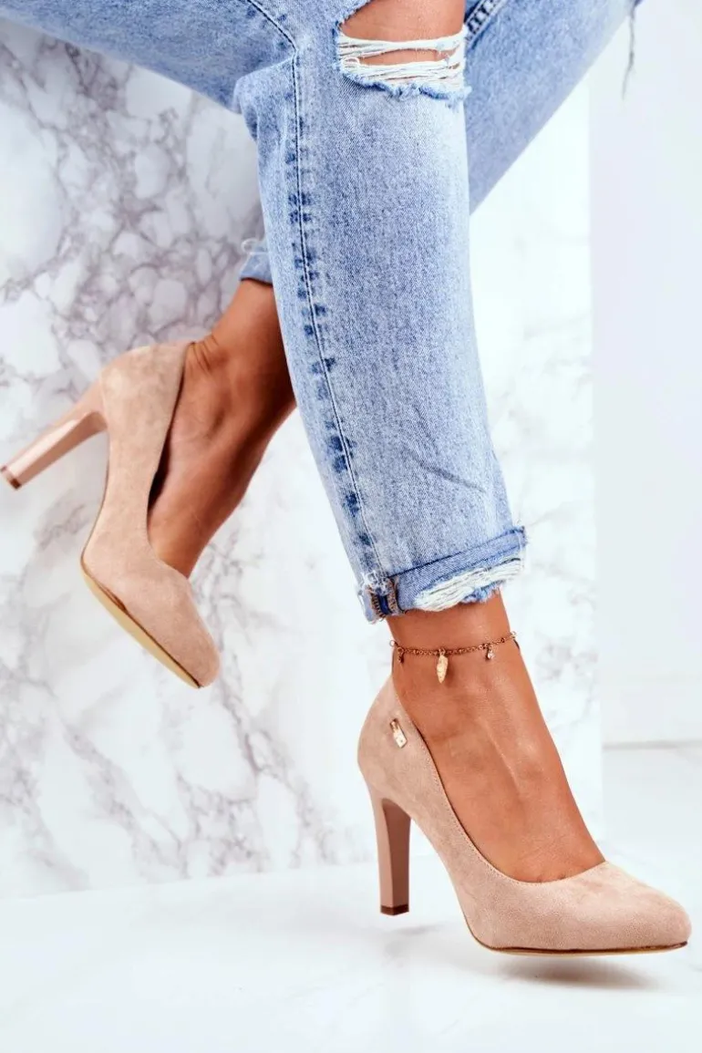 Czółenka Damskie Na Słupku Zamsz Sergio Leone Beżowe Campbell