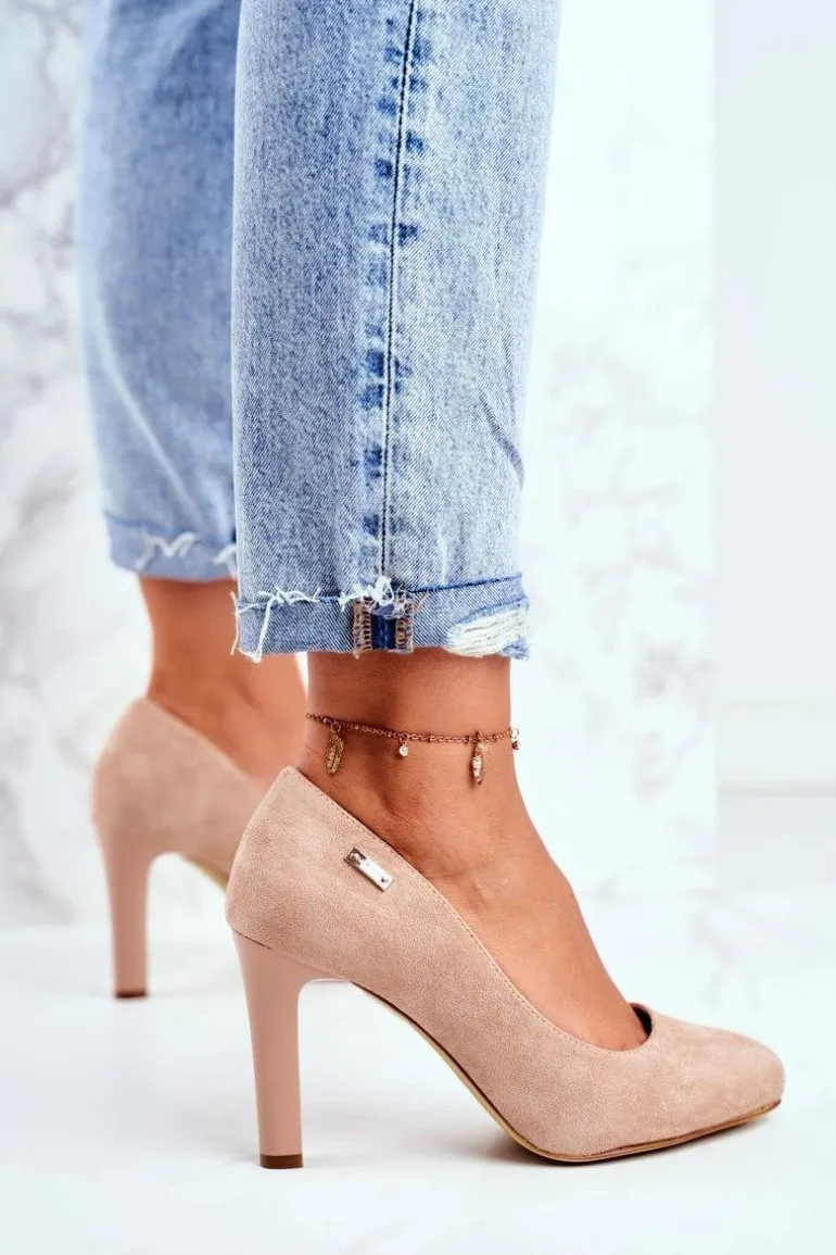 Czółenka Damskie Na Słupku Zamsz Sergio Leone Beżowe Campbell