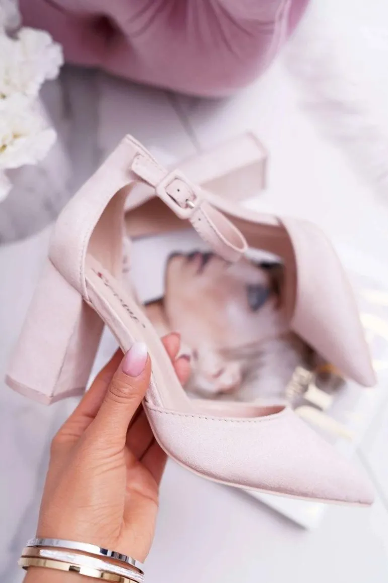 Czółenka Damskie Na Słupku Zamszowe Beżowe Harye