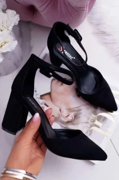 Czółenka Damskie Na Słupku Zamszowe Czarne Harye