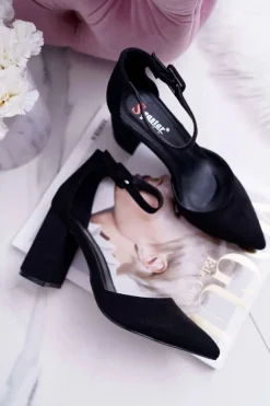 Czółenka Damskie Na Słupku Zamszowe Czarne Harye