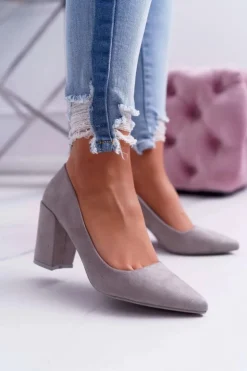 Czółenka Damskie Na Słupku Zamszowe Szare Neshka