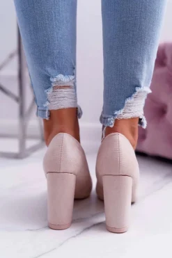 Czółenka Damskie Na Słupku Zamszowe Beżowe Raspberry