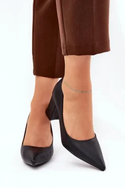 Czółenka Damskie Na Słupku Ze Szpiczastym Noskiem Czarne Deonira