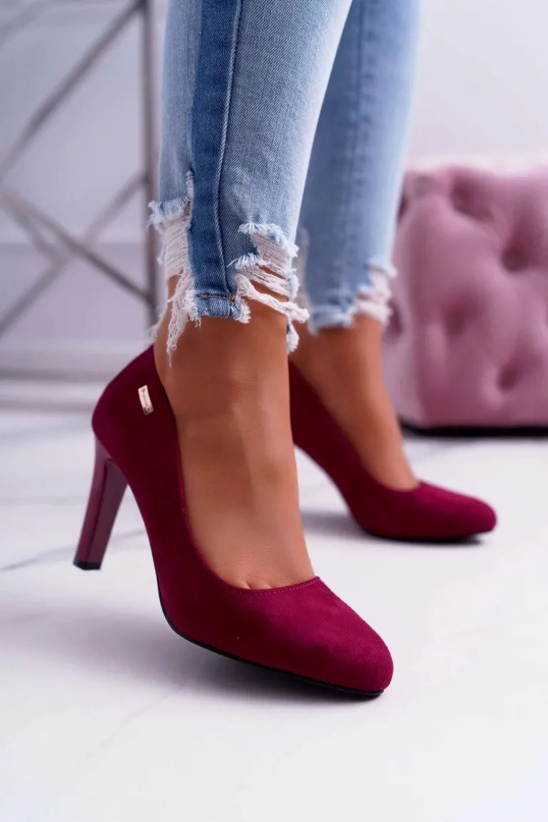 Czółenka damskie Na Słupku Zamsz Ciemna Fuksja Sergio Leone Campbell