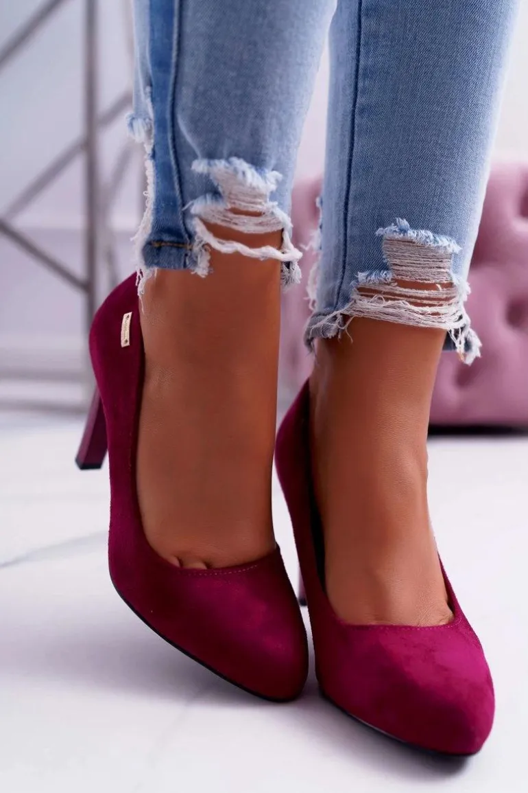 Czółenka damskie Na Słupku Zamsz Ciemna Fuksja Sergio Leone Campbell