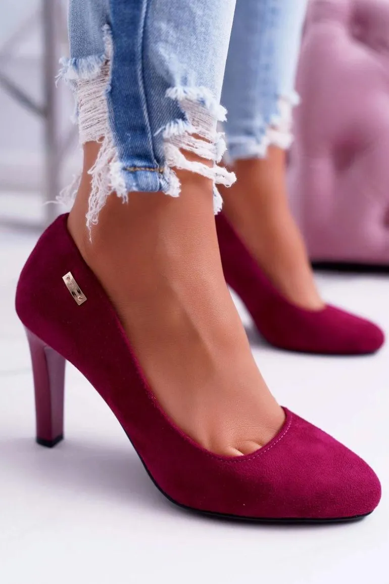 Czółenka damskie Na Słupku Zamsz Ciemna Fuksja Sergio Leone Campbell