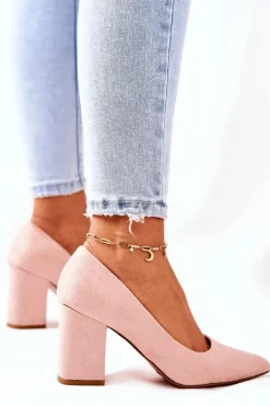 Czółenka Damskie Na Słupku Zamszowe Różowe Florena