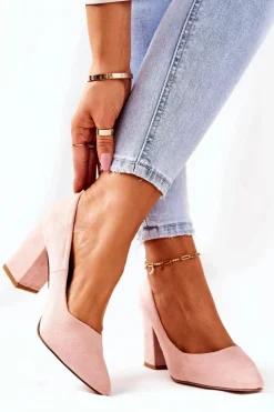 Czółenka Damskie Na Słupku Zamszowe Różowe Florena