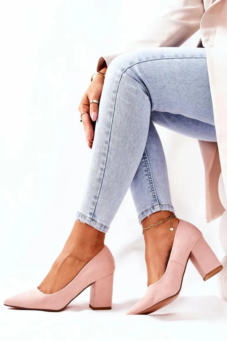 Czółenka Damskie Na Słupku Zamszowe Różowe Florena