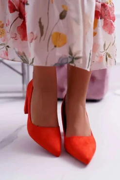 Czółenka Damskie Na Słupku Zamszowe Pomarańczowe Neshka