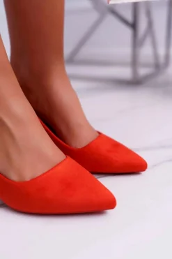 Czółenka Damskie Na Słupku Zamszowe Pomarańczowe Neshka