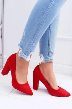 Czółenka Damskie Na Słupku Zamszowe Czerwone Strawberry